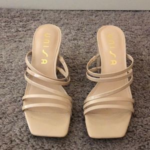 Strappy square toe block sandals
